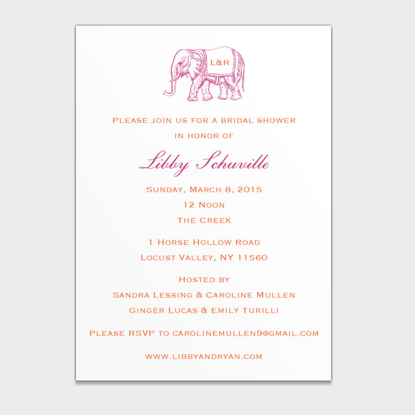 Bridal Shower Pink Elephant Invitation