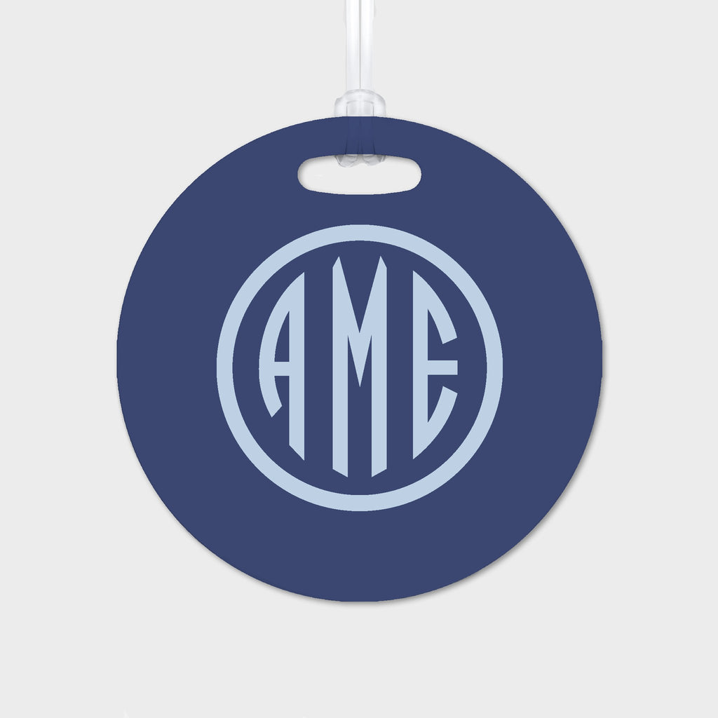 Navy and Bluebell Monogram Luggage Tag