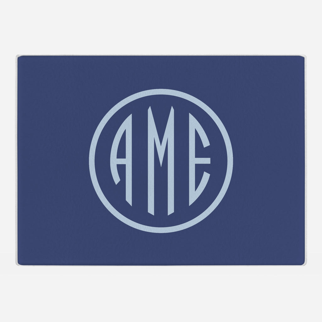 Navy and Bluebell Monogram Glass Cutting Board