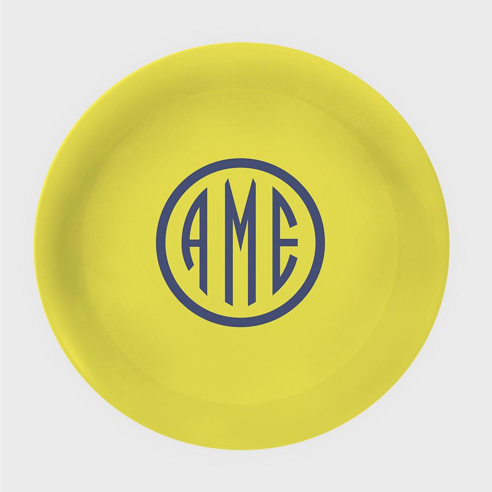 Yellow and Navy Monogram Melamine Plate