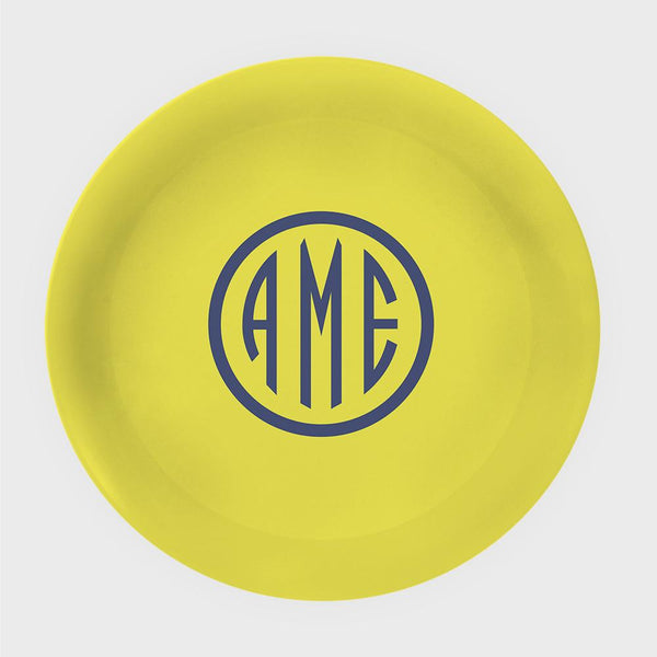 Yellow and Navy Monogram Melamine Plate