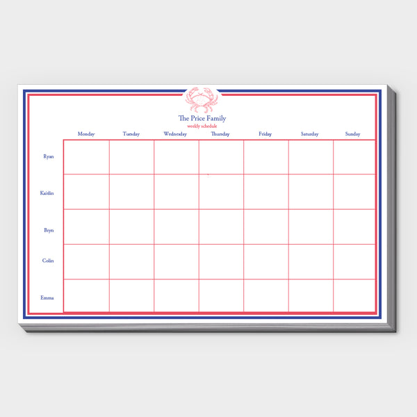 Crab Family Schedule Pad