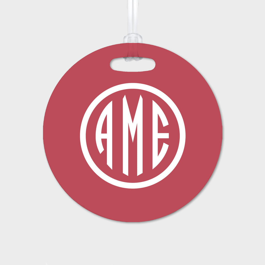 Red and White Monogram Luggage Tag