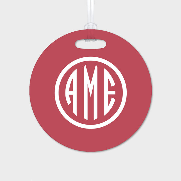 Red and White Monogram Luggage Tag