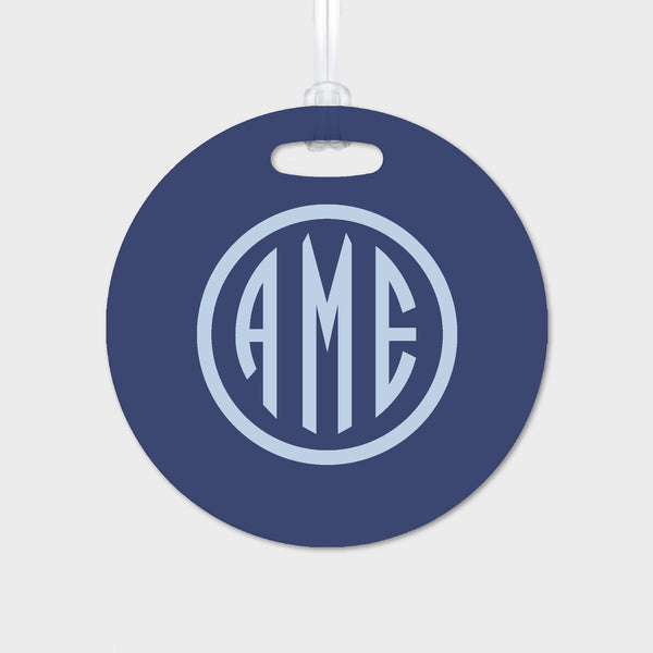 Navy and Bluebell Monogram Luggage Tag