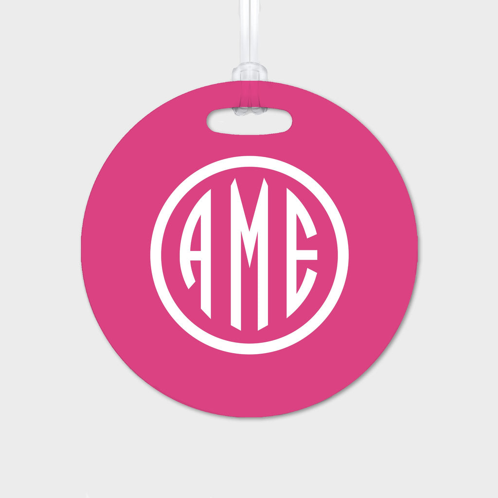 Magenta and White Monogram Luggage Tag