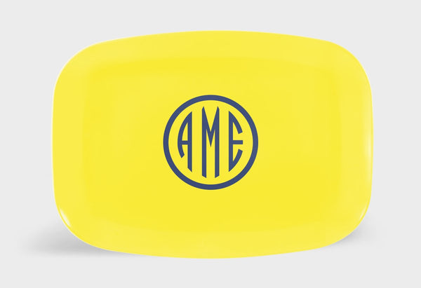 Yellow and Navy Monogram Melamine Platter