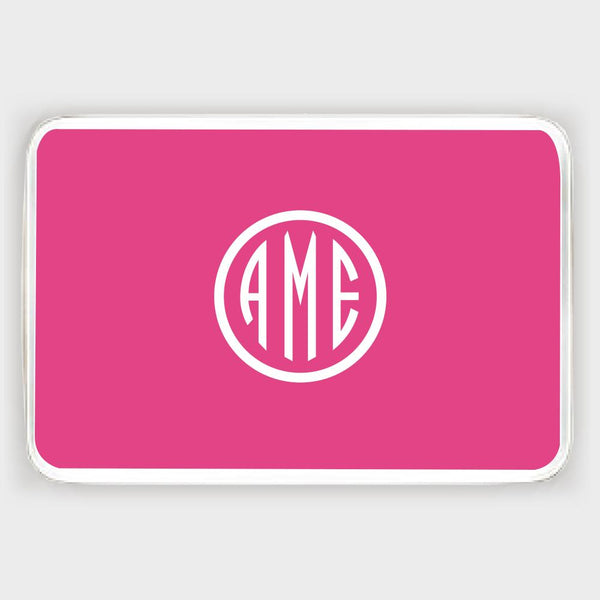 Magenta and White Monogram Melamine Tray