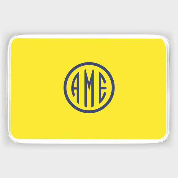 Yellow and Navy Monogram Melamine Tray