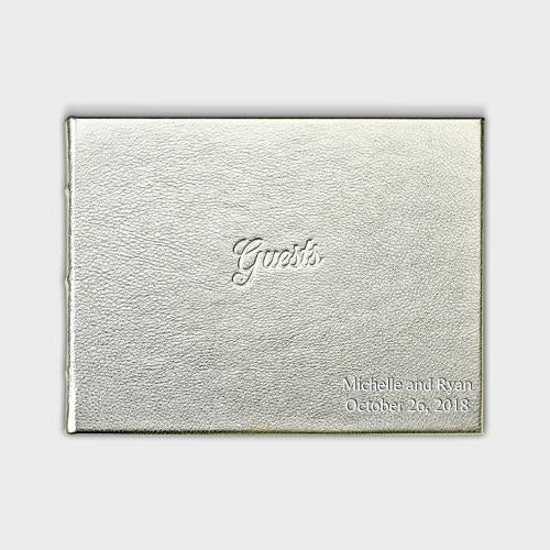 White Gold Leather Guest Book