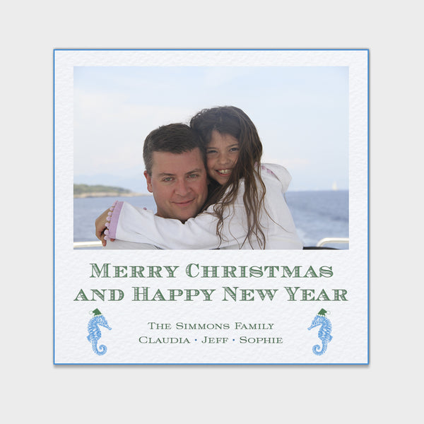 Blue Seahorse Christmas Card