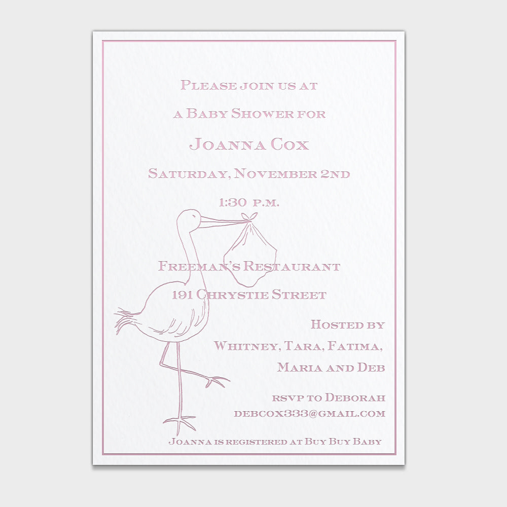 Pink Stork Shower Invitation
