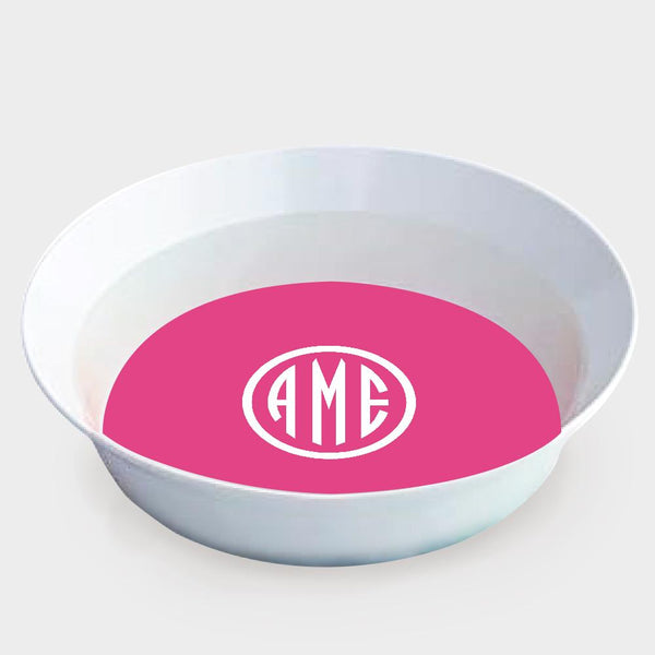 Magenta and White Monogram Melamine Bowl