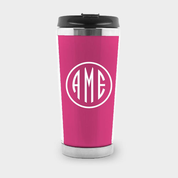 Magenta and White Monogram Travel Tumbler