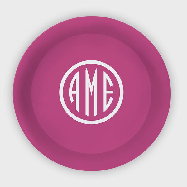 Magenta and White Monogram Melamine Plate