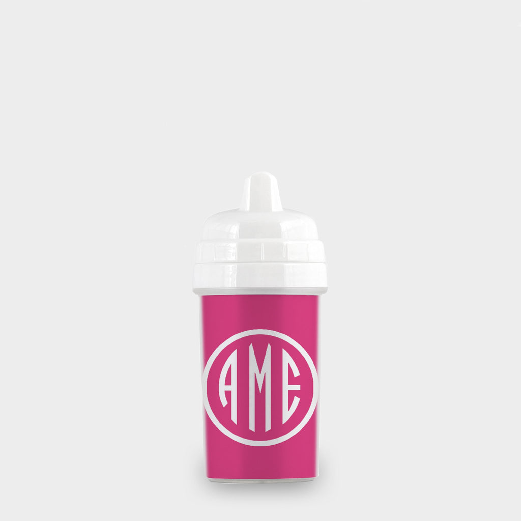 Magenta and White Monogram Sippy Cup