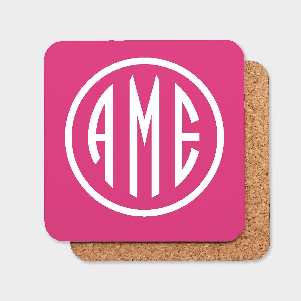 Magenta and White Monogram Coaster