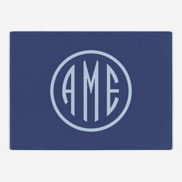 Navy and Bluebell Monogram Glass Cutting Board