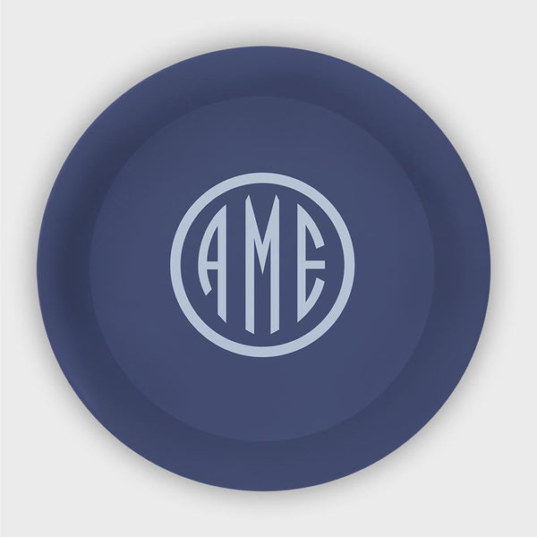 Navy and Bluebell Monogram Melamine Plate