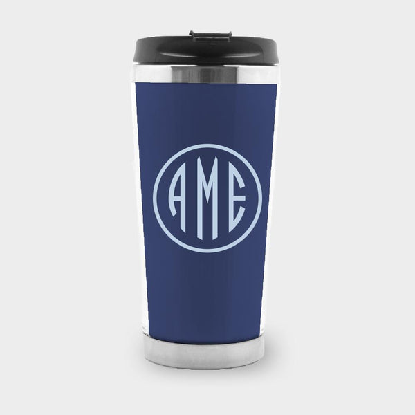 Navy and Bluebell Monogram Travel Tumbler