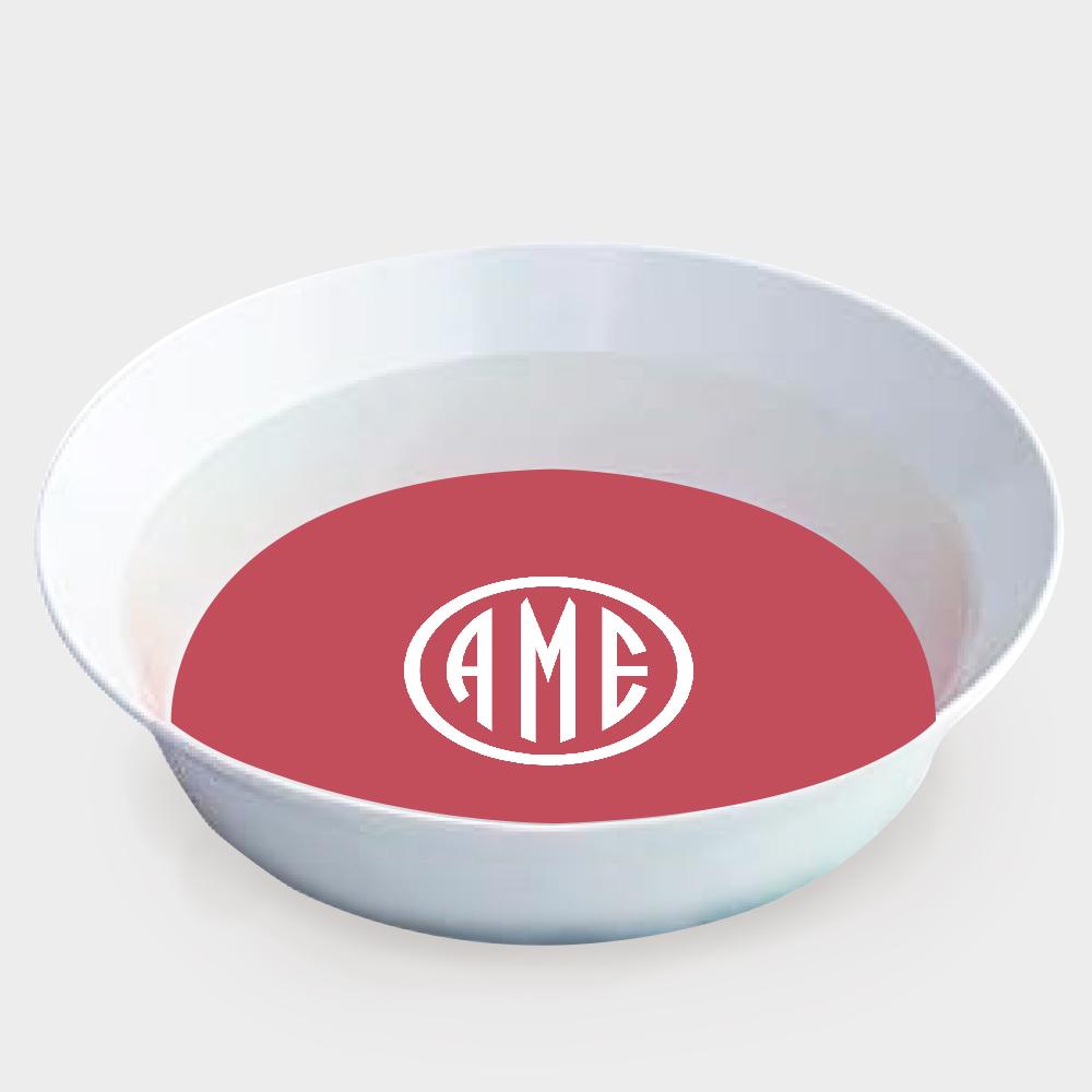 Red and White Monogram Melamine Bowl
