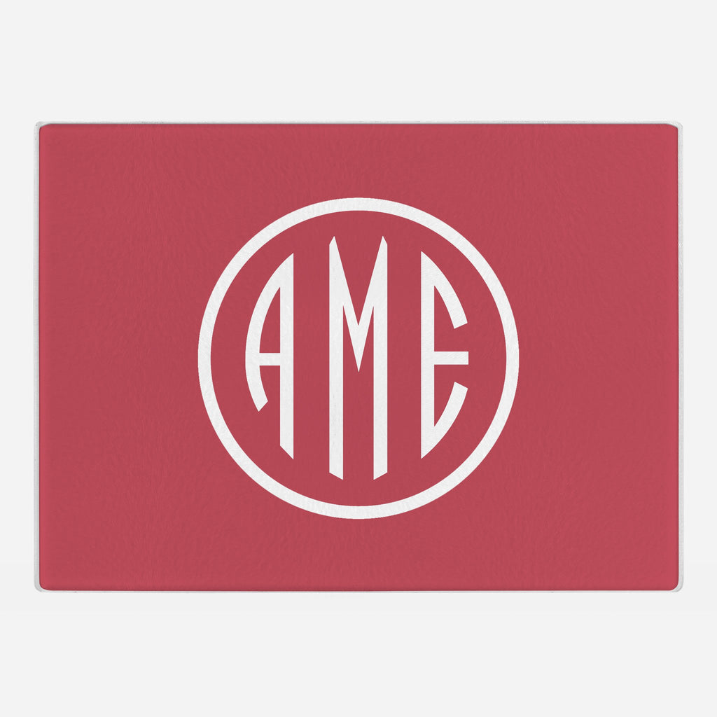 Red and White Monogram Glass Cutting Board