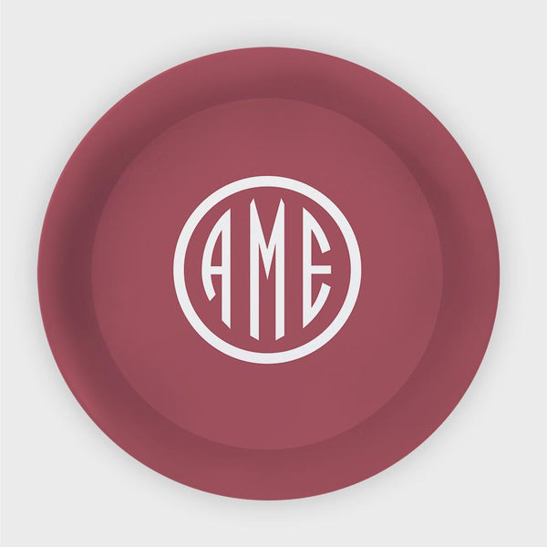 Red and White Monogram Melamine Plate