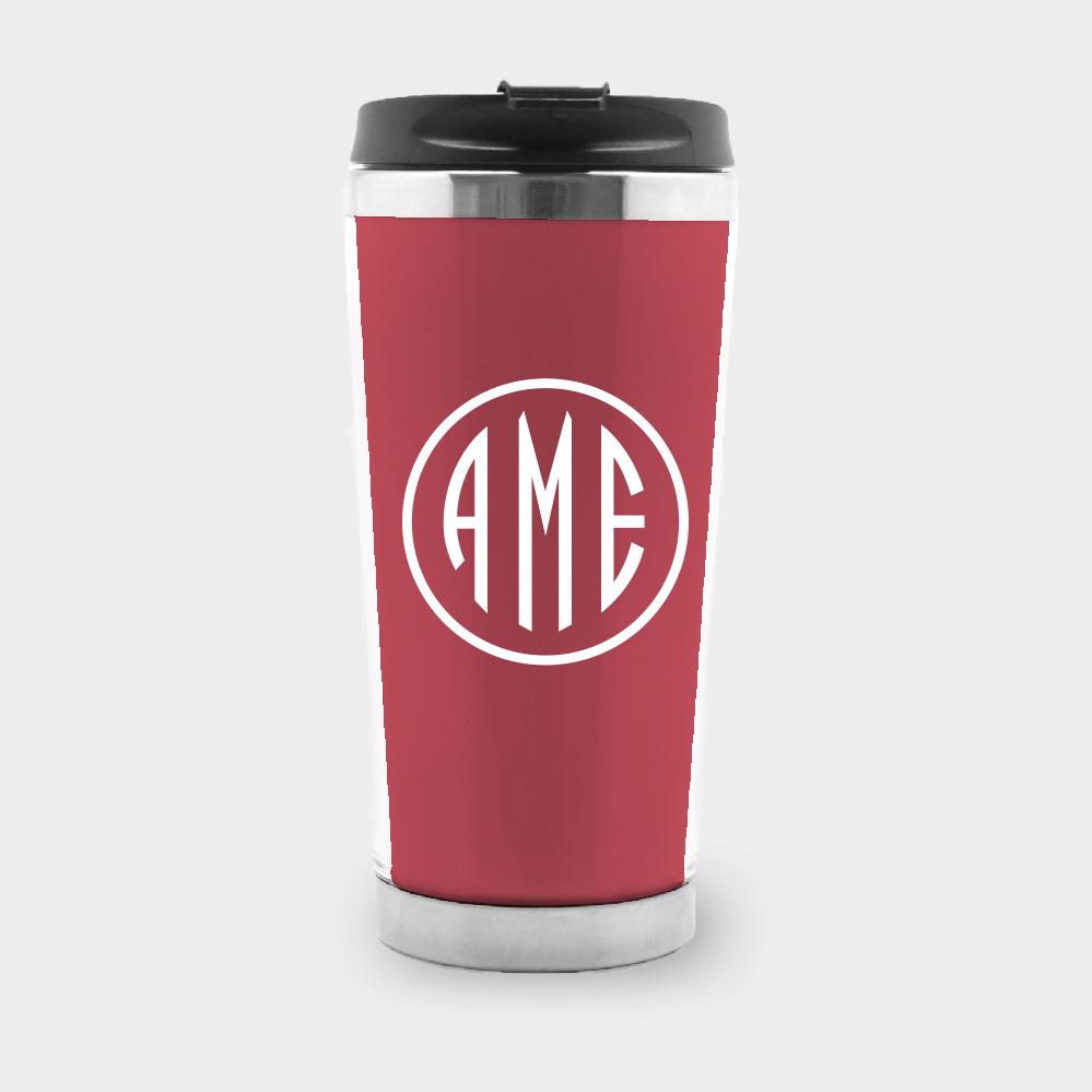 Red and White Monogram Travel Tumbler