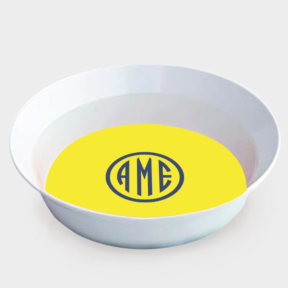 Yellow and Navy Monogram Melamine Bowl