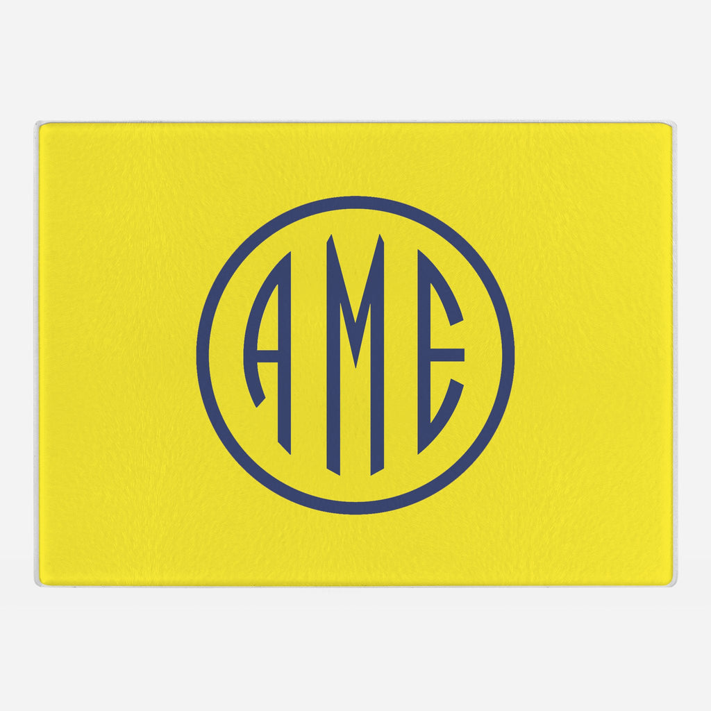 Yellow and Navy Monogram Glass Cutting Board