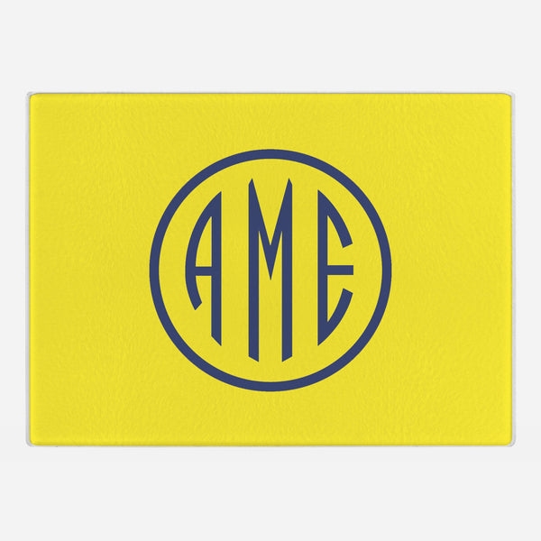 Yellow and Navy Monogram Glass Cutting Board