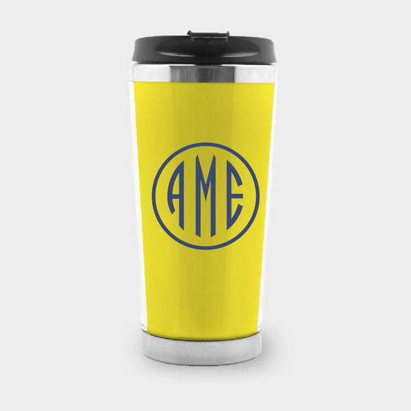 Yellow and Navy Monogram Travel Tumbler
