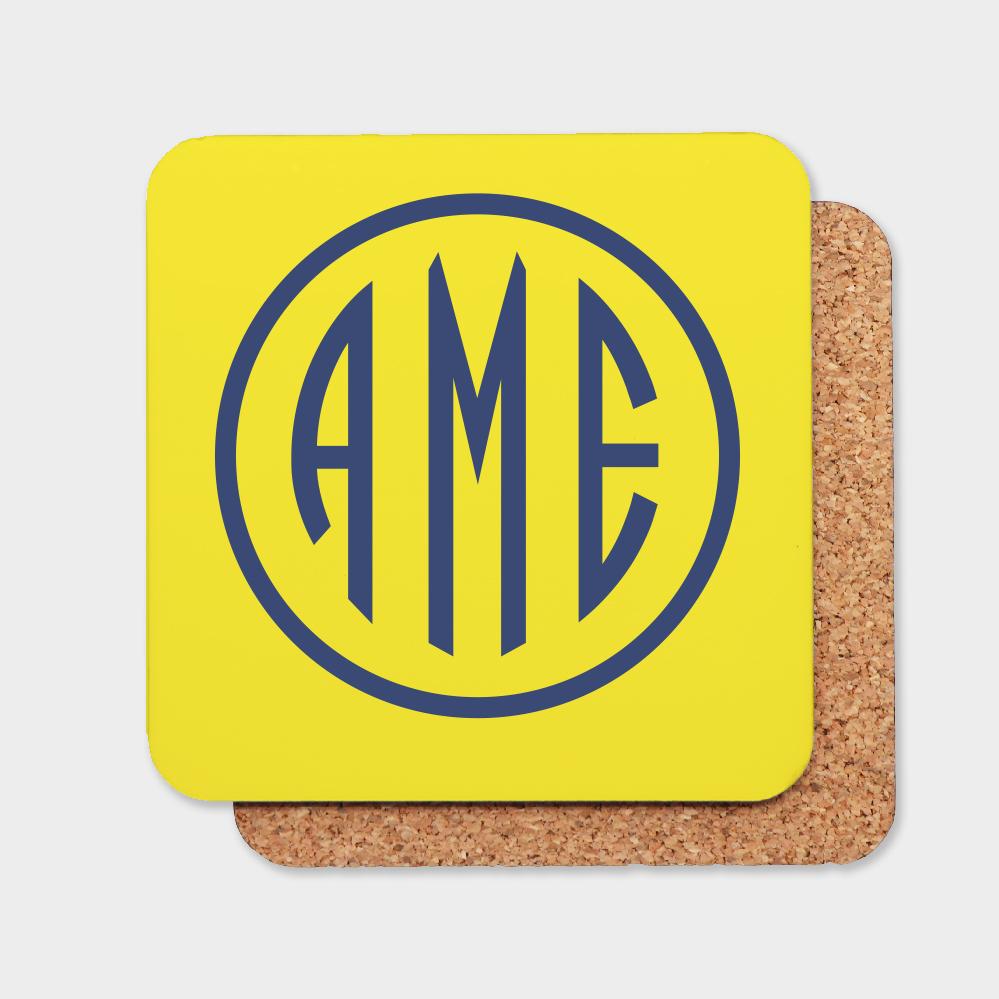 Yellow and Navy Monogram Coaster