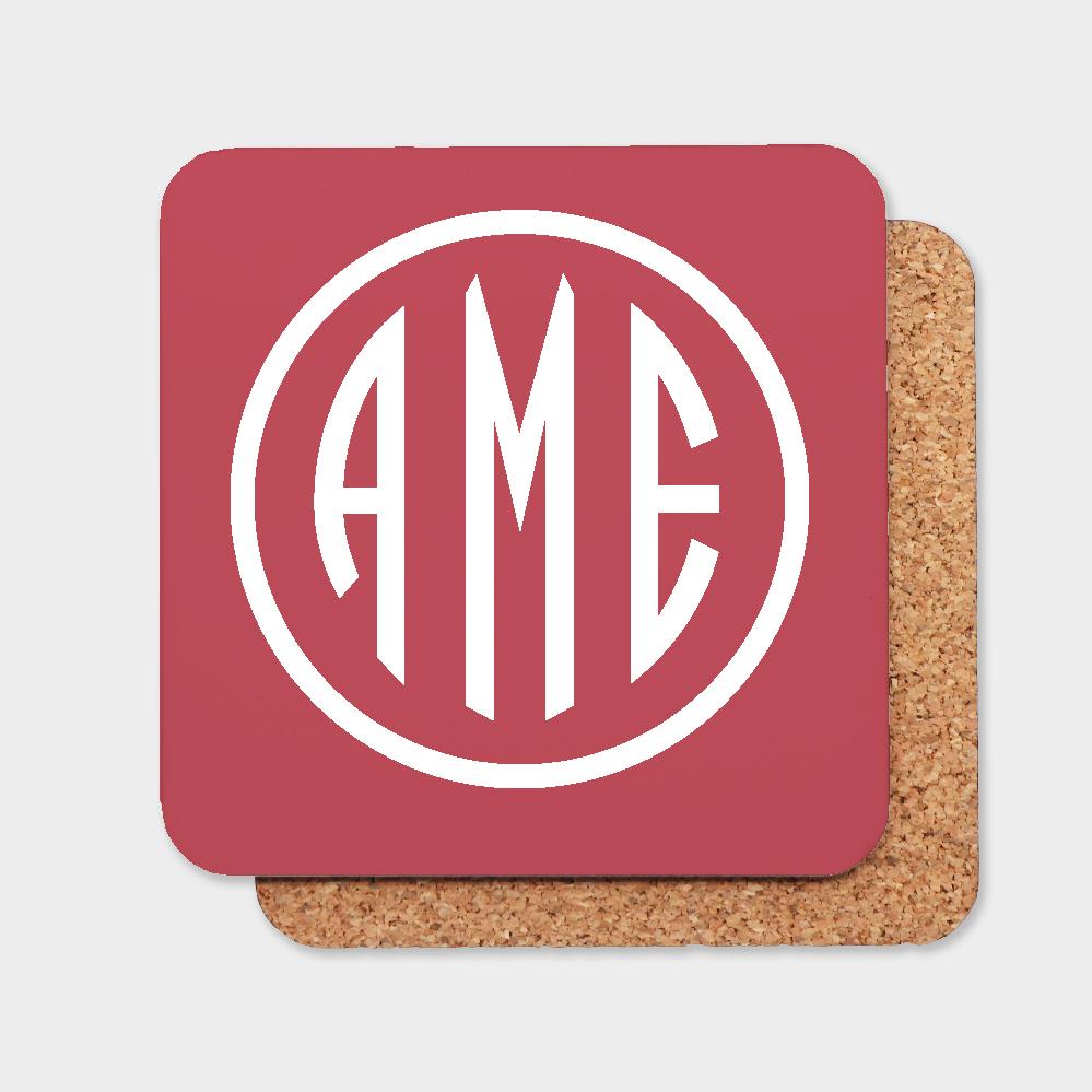 Red and White Monogram Coaster